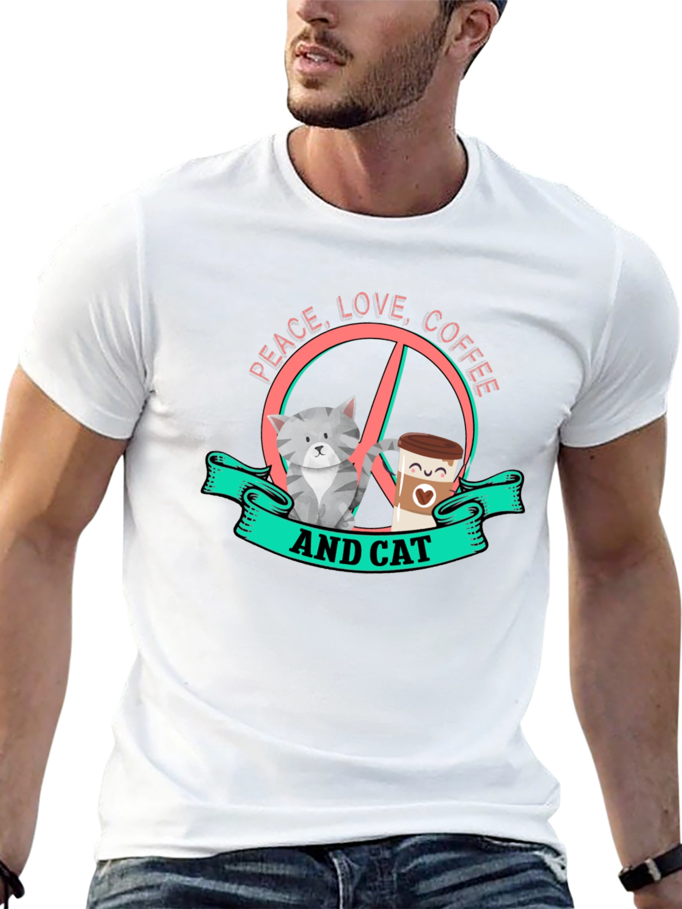 Peace Love Coffee and Cat Graphic Tee