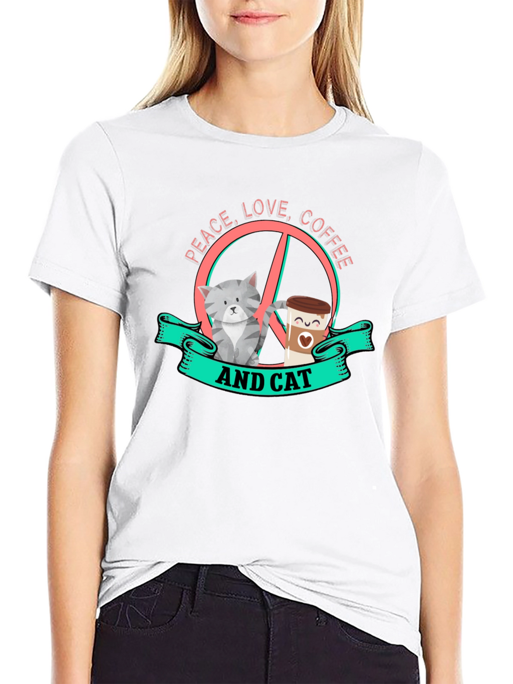 Peace Love Coffee and Cat Graphic Tee