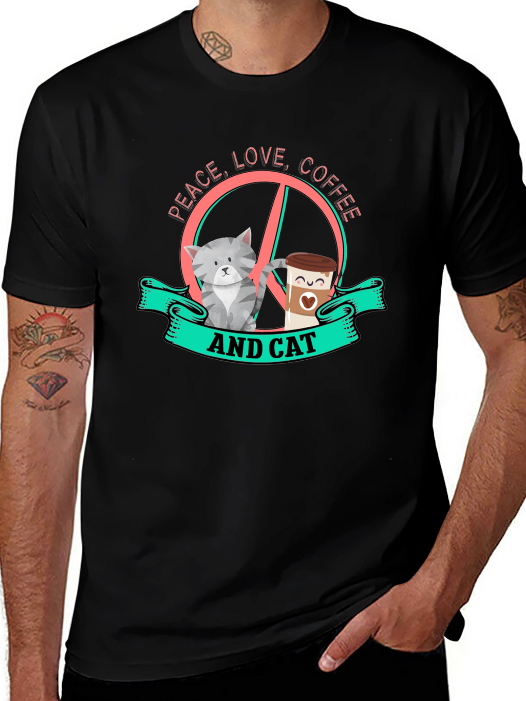 Peace Love Coffee and Cat Graphic Tee