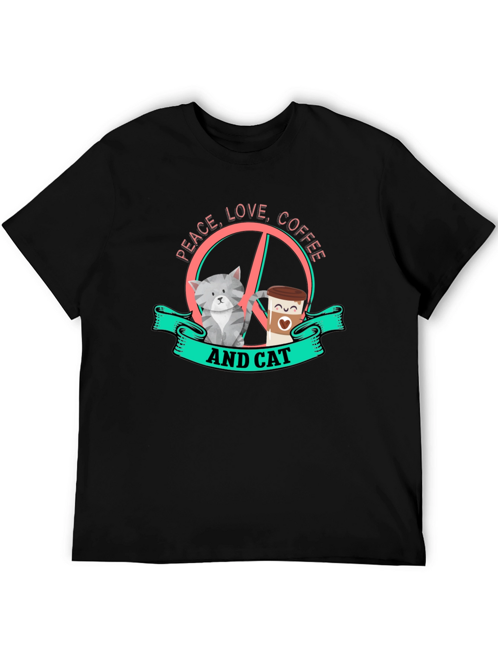 Peace Love Coffee and Cat Graphic Tee