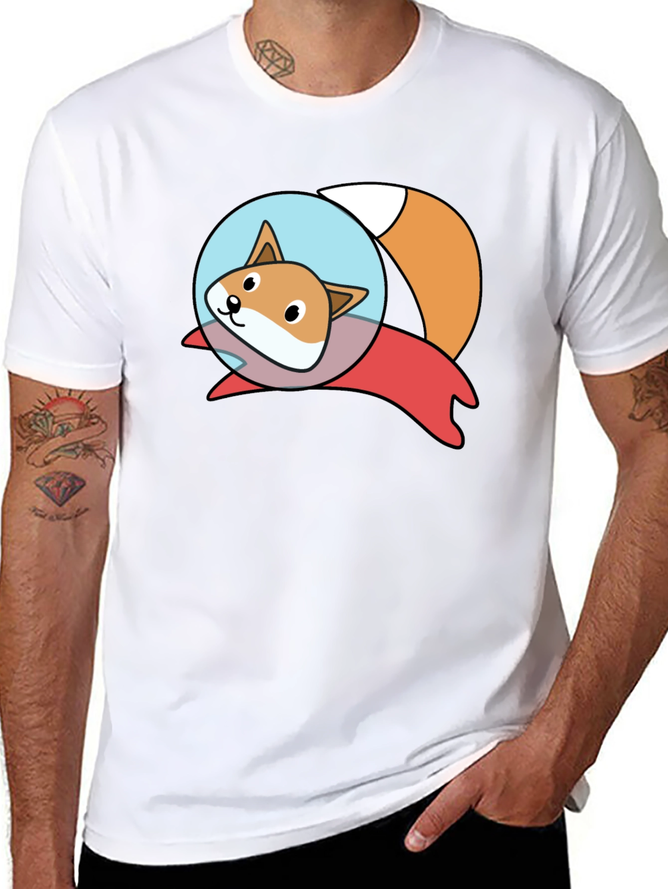 Cute Space Fox Graphic Black T-Shirt