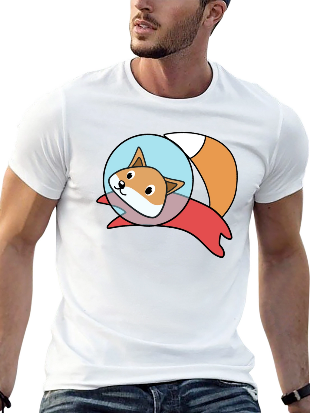 Cute Space Fox Graphic Black T-Shirt