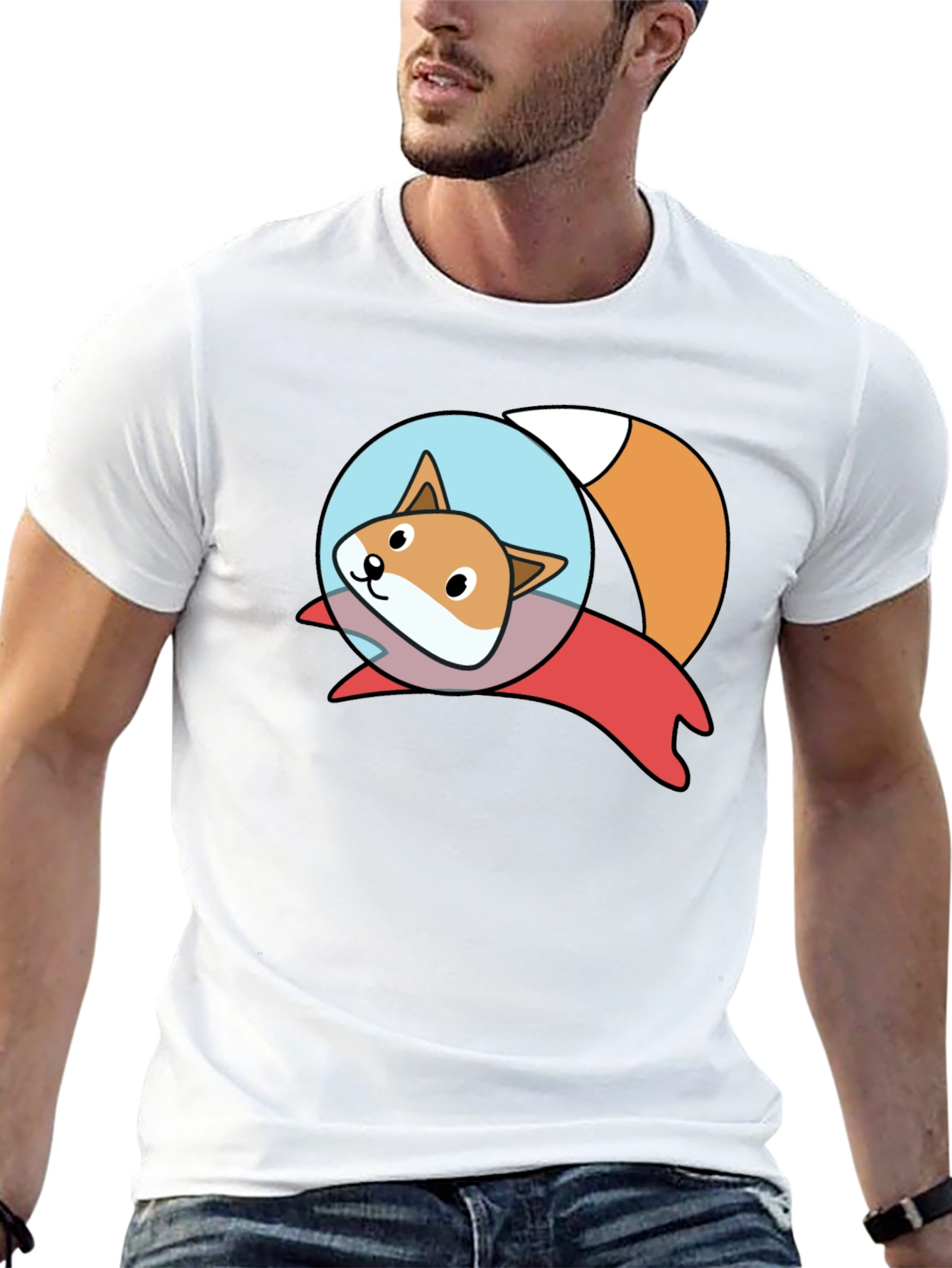Cute Space Fox Graphic Black T-Shirt