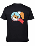 Cute Space Fox Graphic Black T-Shirt