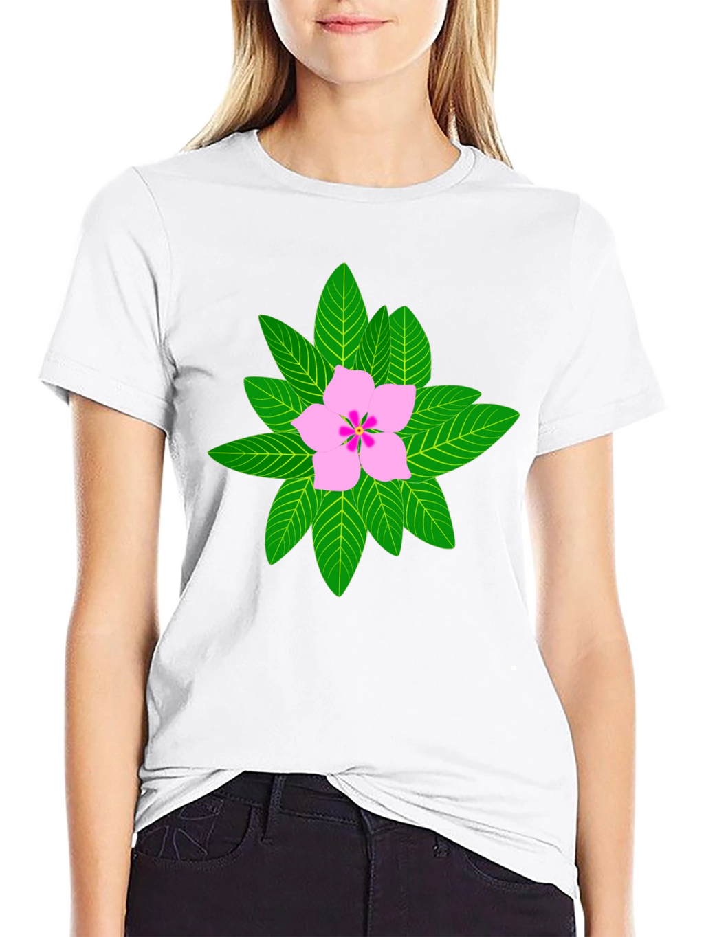 Floral Print T-Shirt - Black Cotton Blend