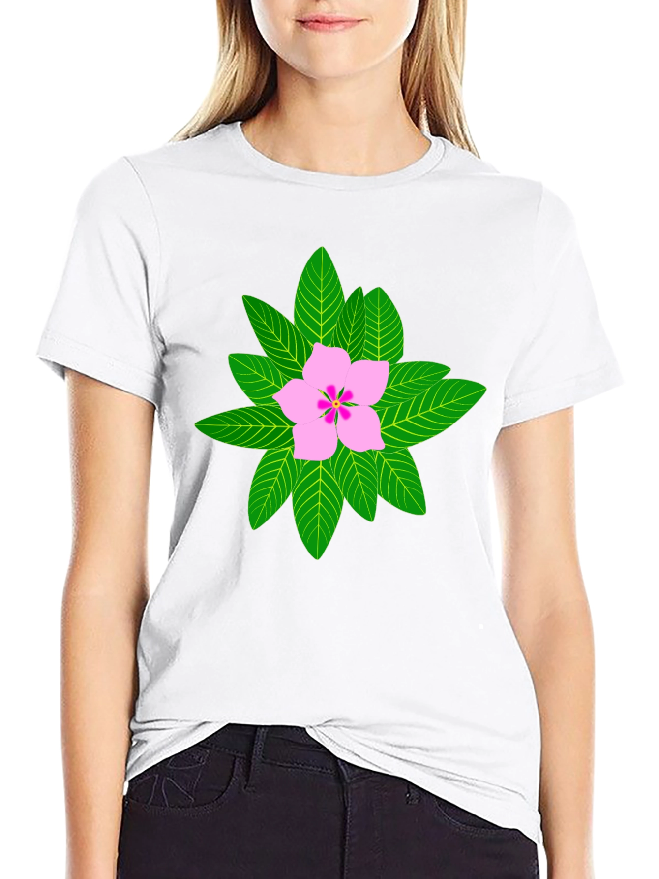 Floral Print T-Shirt - Black Cotton Blend
