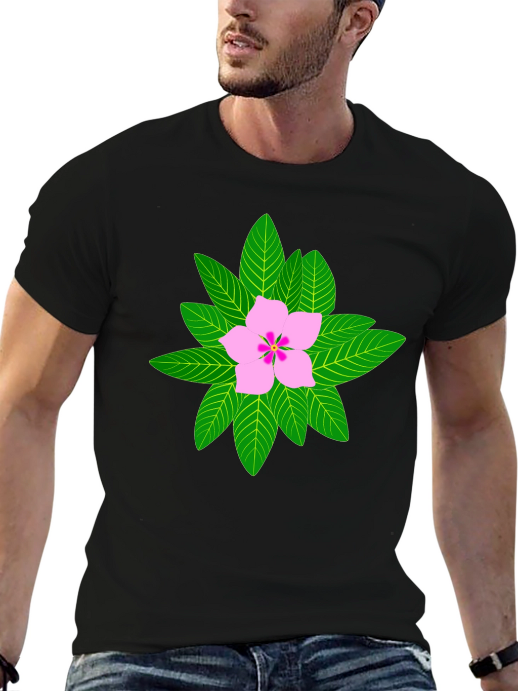 Floral Print T-Shirt - Black Cotton Blend