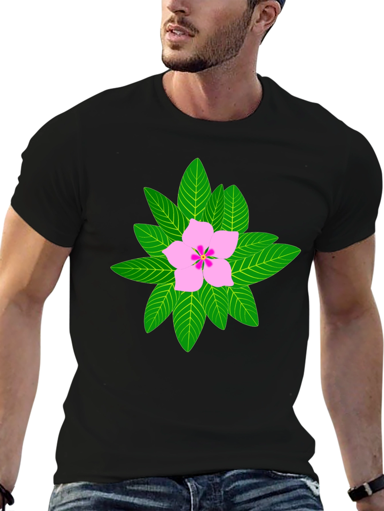Floral Print T-Shirt - Black Cotton Blend