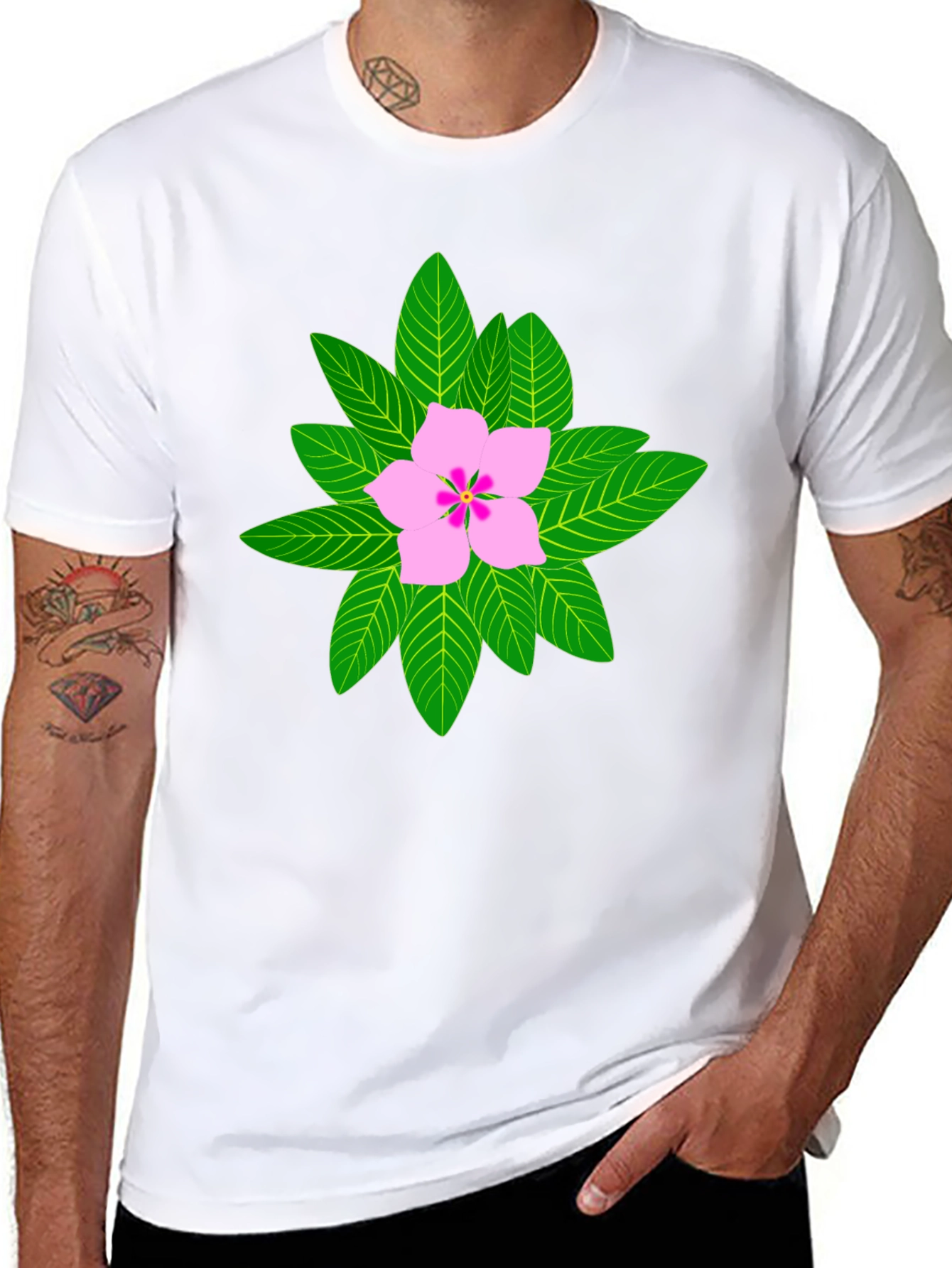 Floral Print T-Shirt - Black Cotton Blend