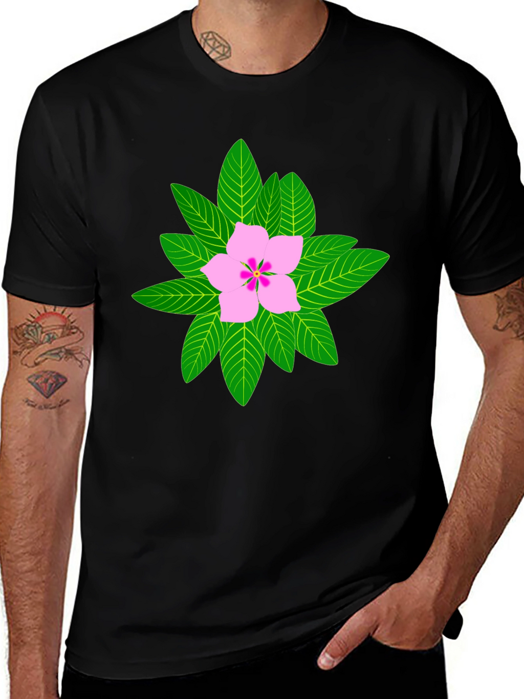 Floral Print T-Shirt - Black Cotton Blend