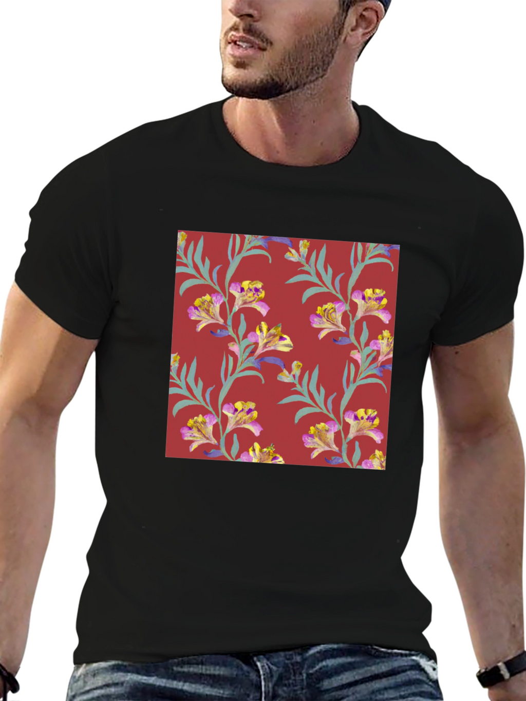 Floral Pattern Tee - Stylish Mens T-Shirt
