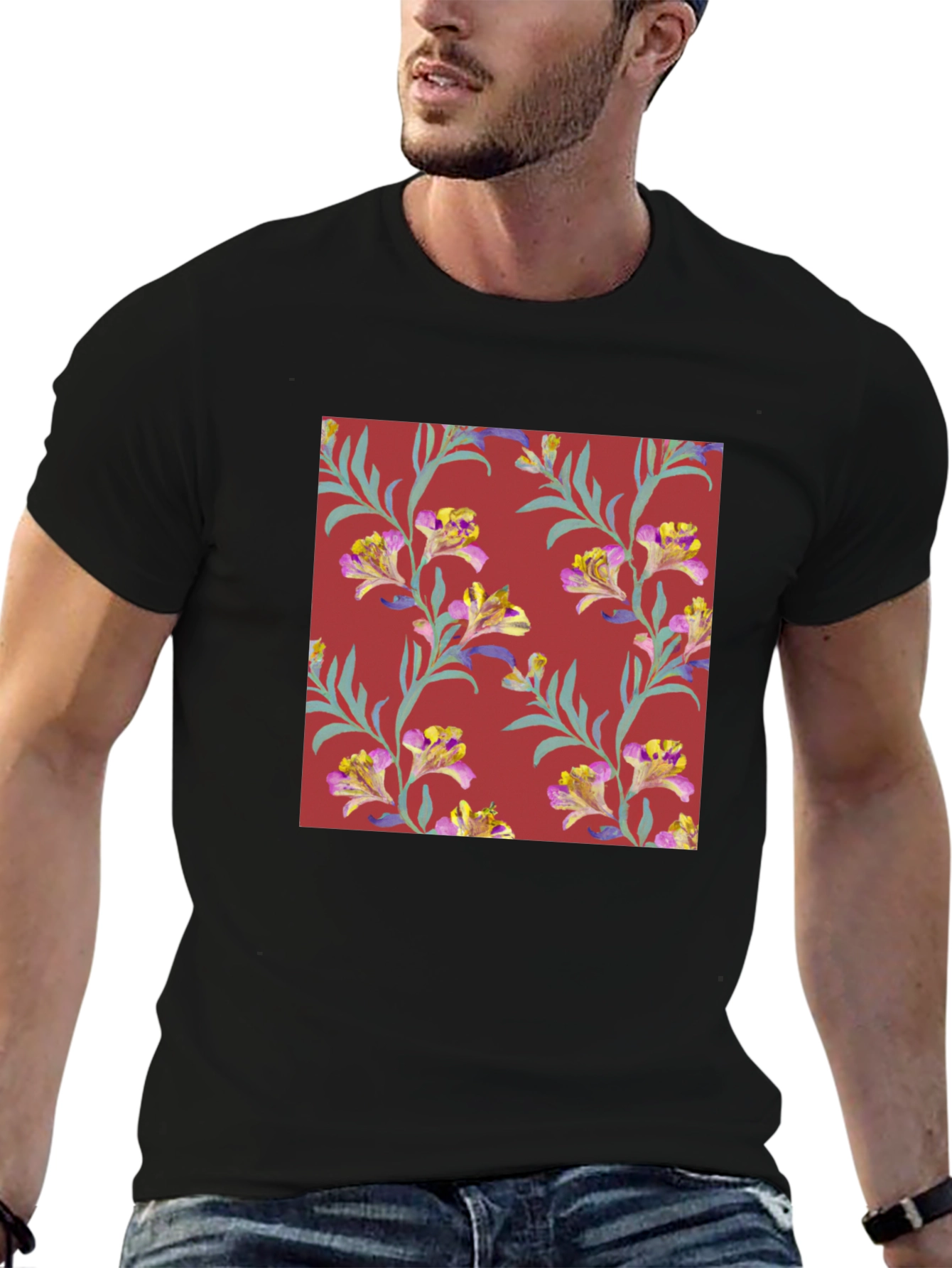 Floral Pattern Tee - Stylish Mens T-Shirt