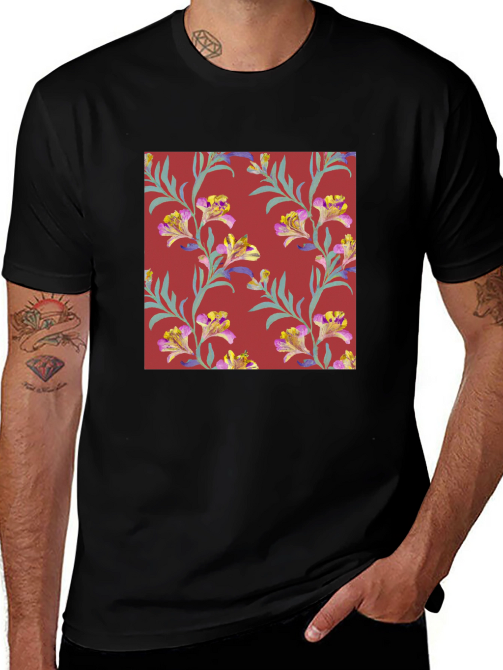 Floral Pattern Tee - Stylish Mens T-Shirt