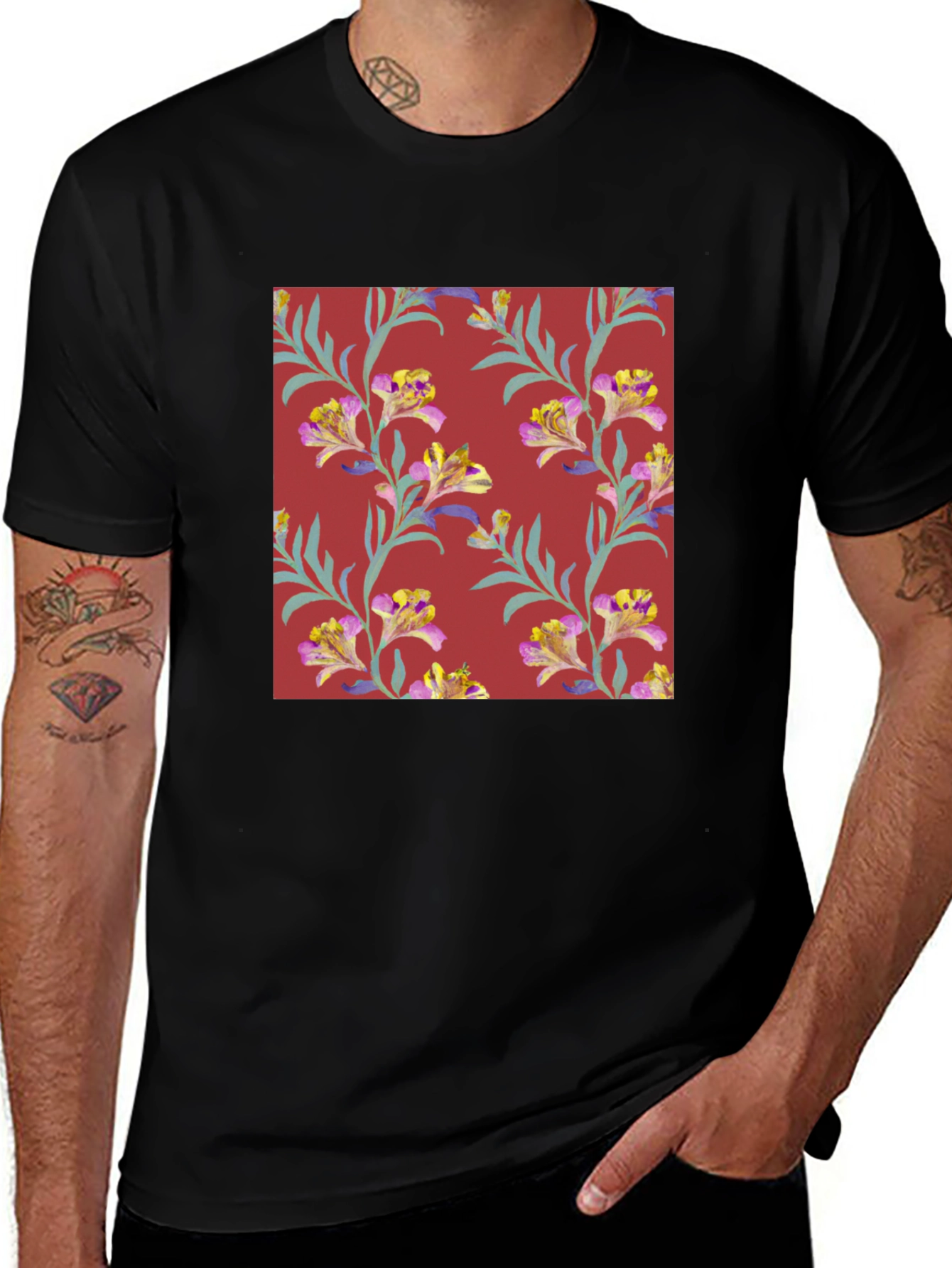 Floral Pattern Tee - Stylish Mens T-Shirt