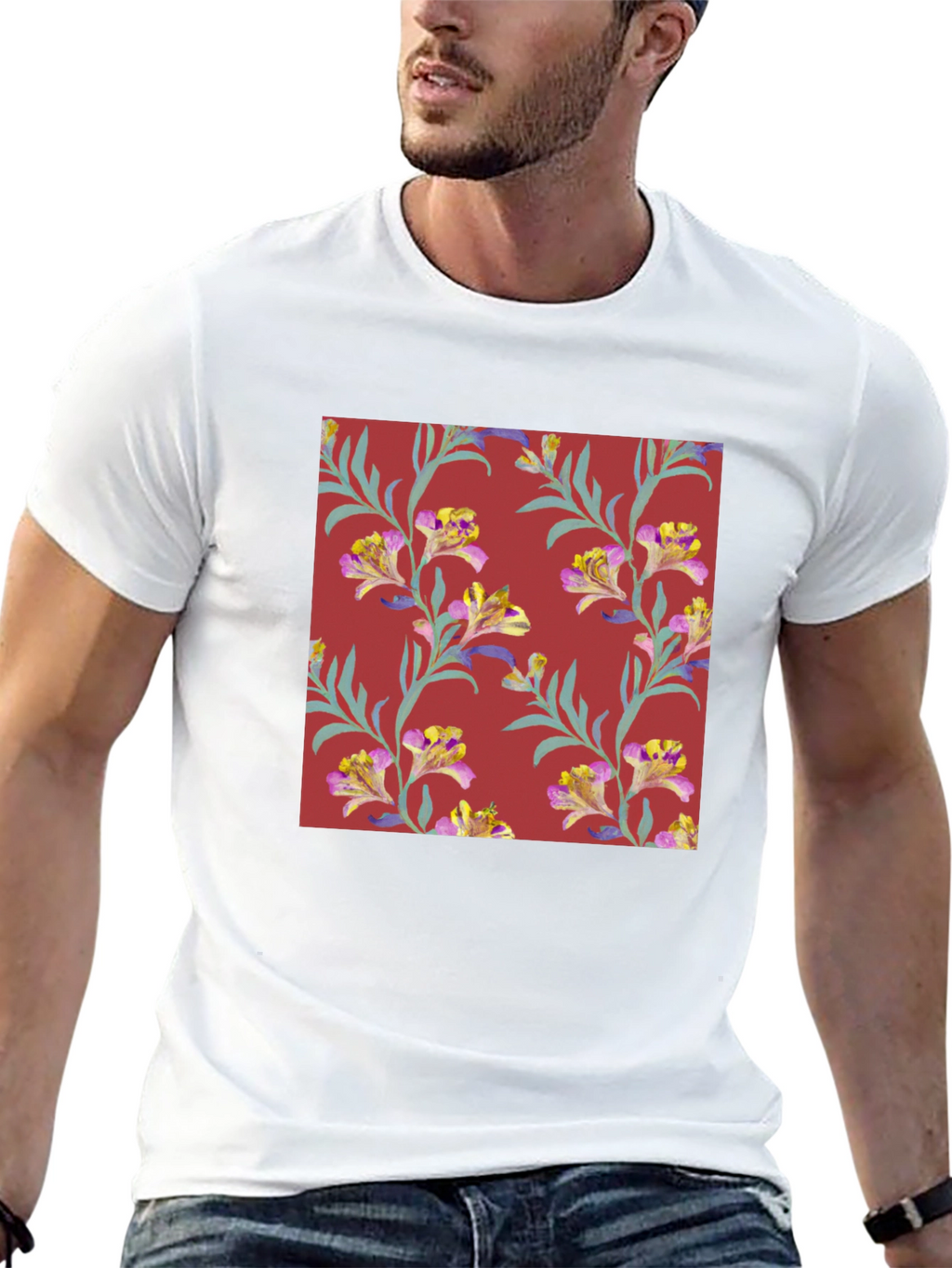 Floral Pattern Tee - Stylish Mens T-Shirt