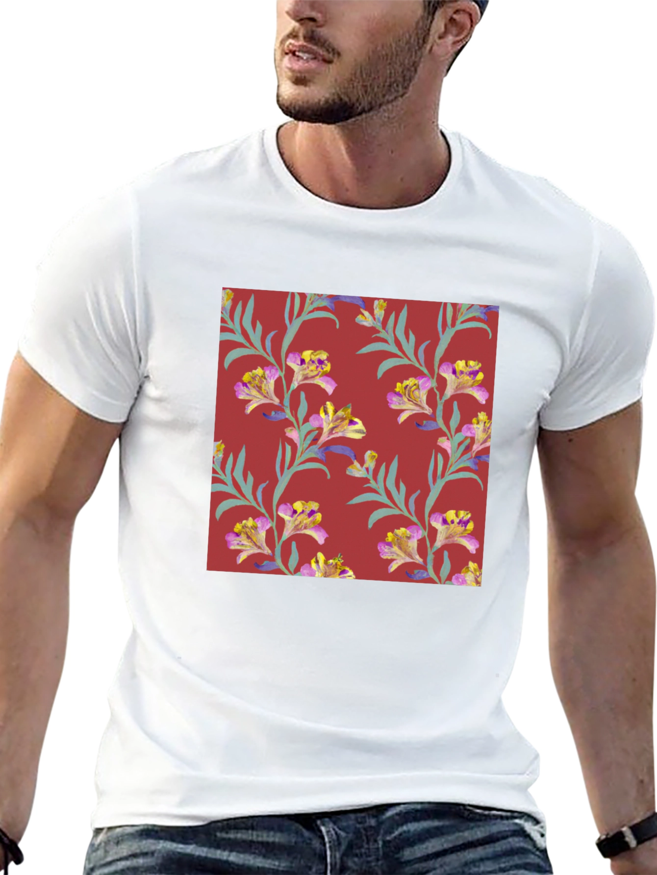 Floral Pattern Tee - Stylish Mens T-Shirt