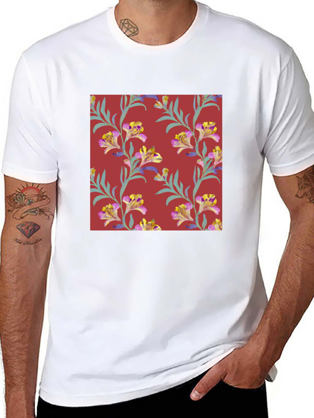 Floral Pattern Tee - Stylish Mens T-Shirt