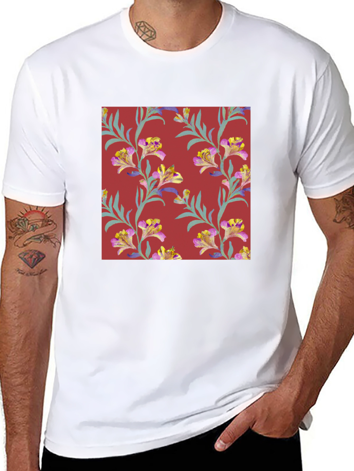 Floral Pattern Tee - Stylish Mens T-Shirt