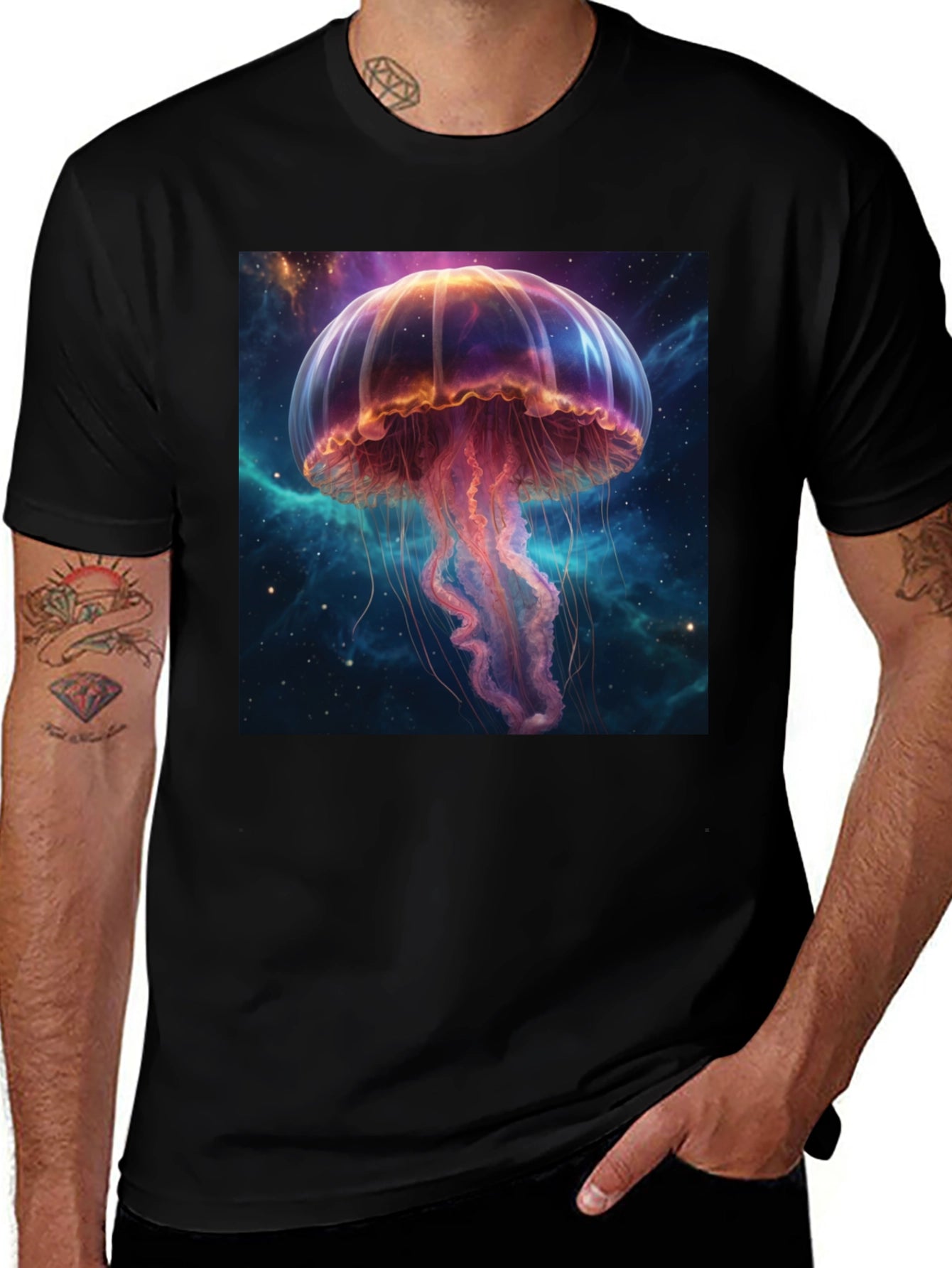 Cosmic Jellyfish Graphic Tee - Black Cotton T-Shirt