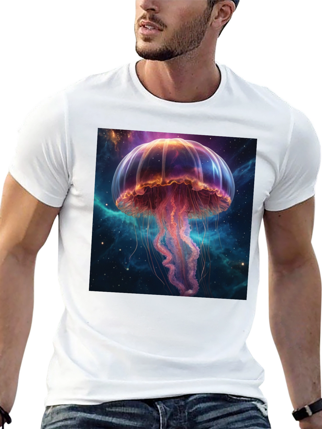 Cosmic Jellyfish Graphic Tee - Black Cotton T-Shirt