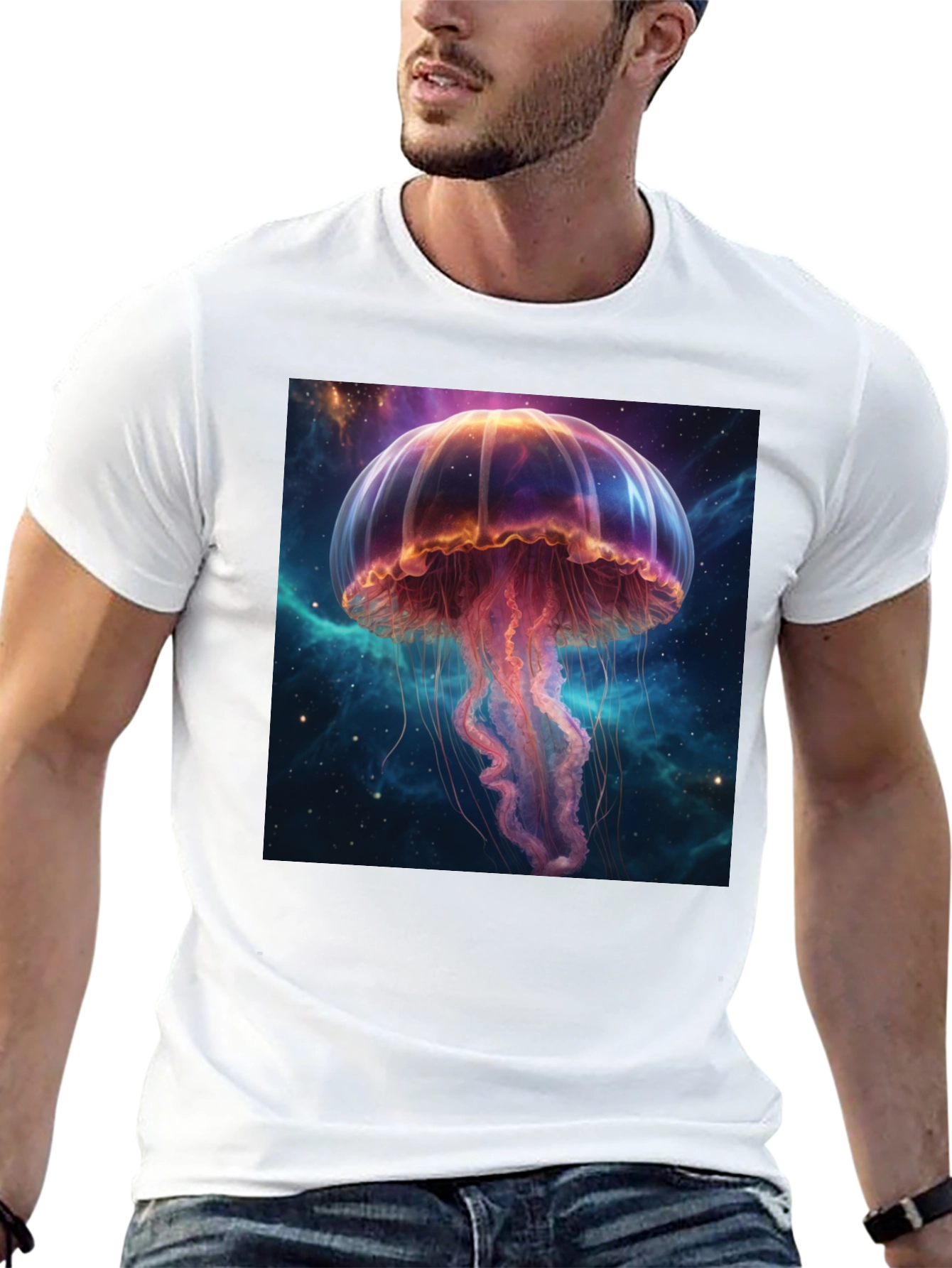 Cosmic Jellyfish Graphic Tee - Black Cotton T-Shirt