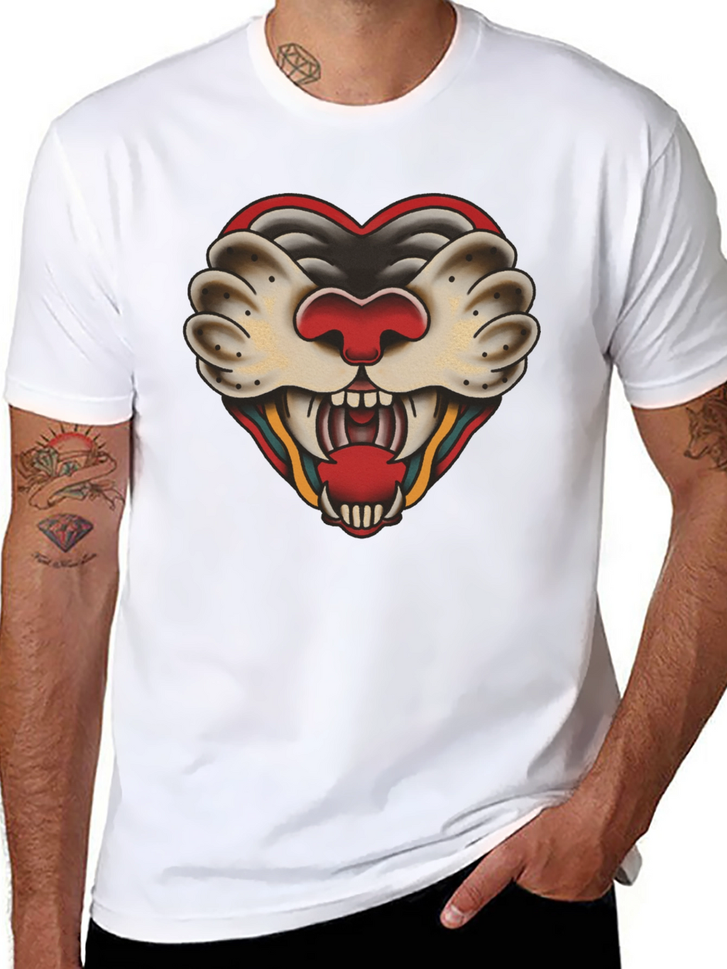 Heart Tattoo Graphic Tee - Bold Black Cotton