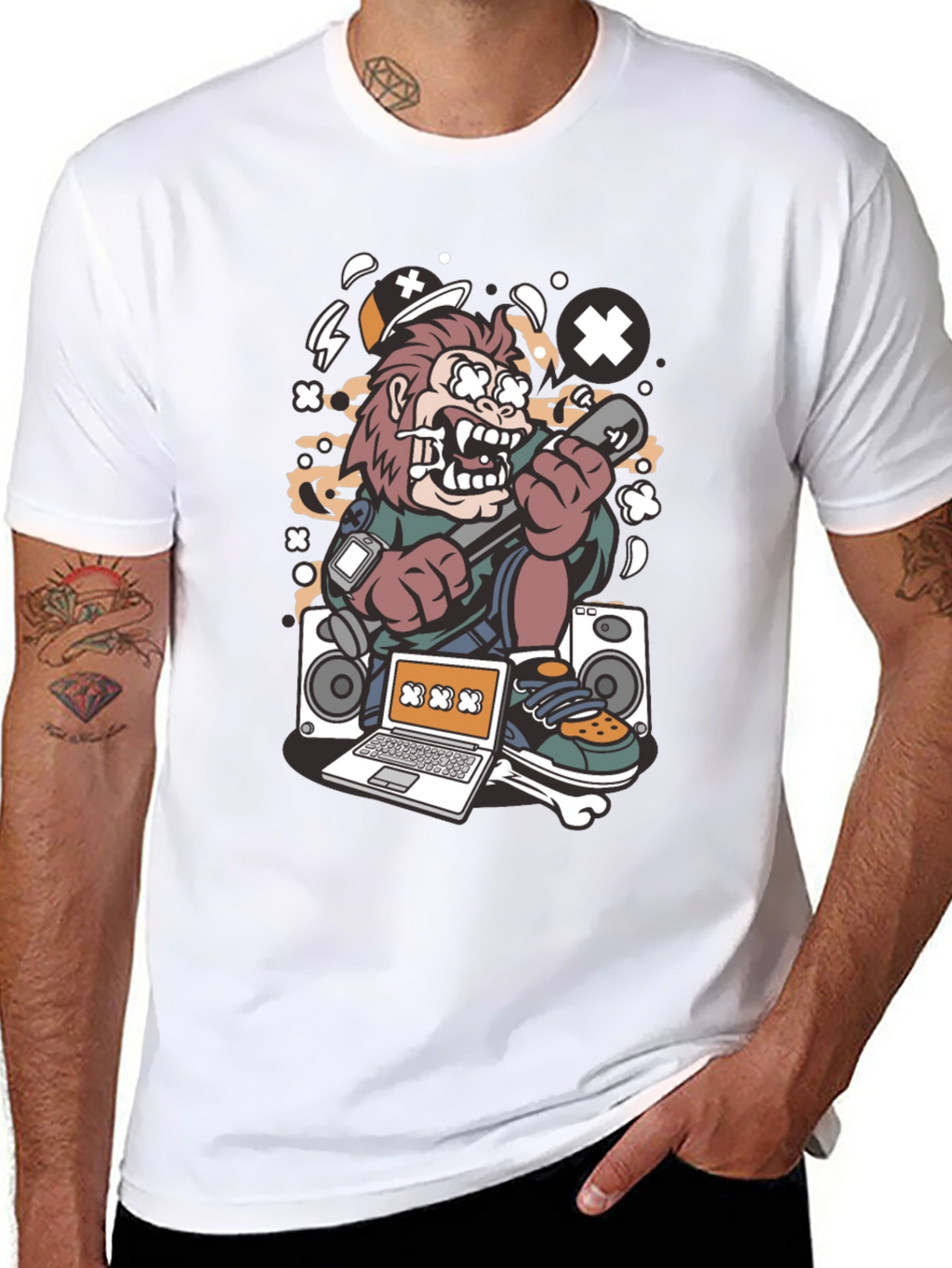 DJ Monkey Black Graphic Tee