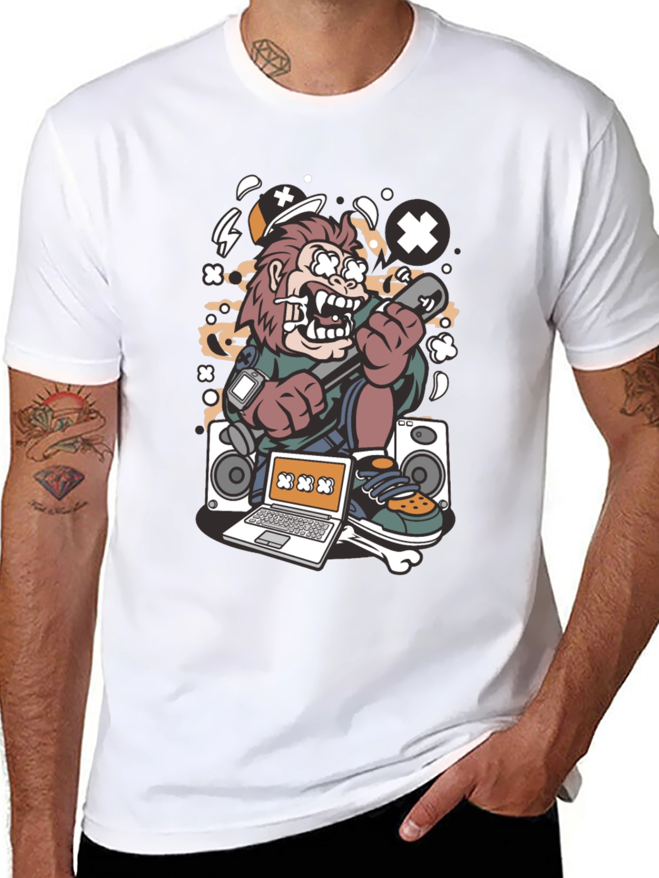 DJ Monkey Black Graphic Tee
