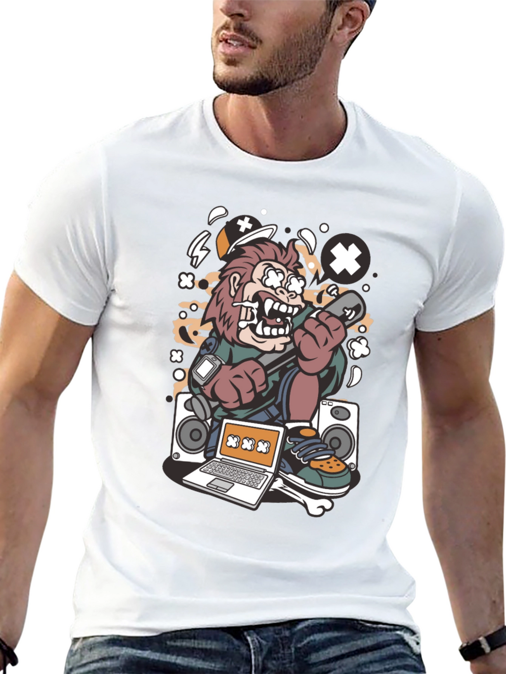 DJ Monkey Black Graphic Tee