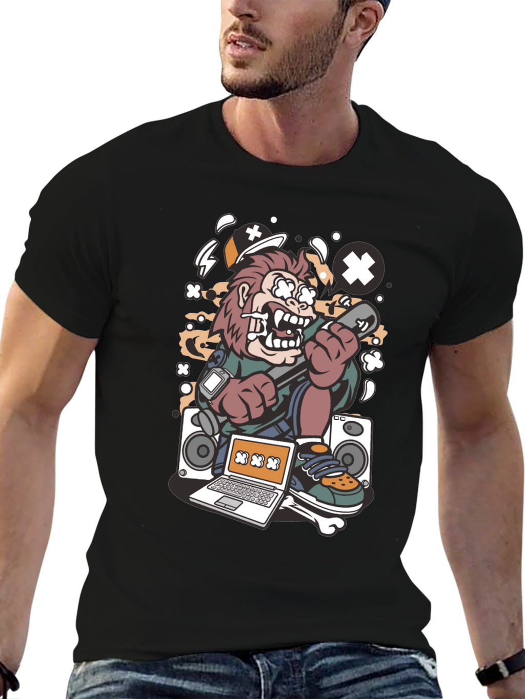 DJ Monkey Black Graphic Tee