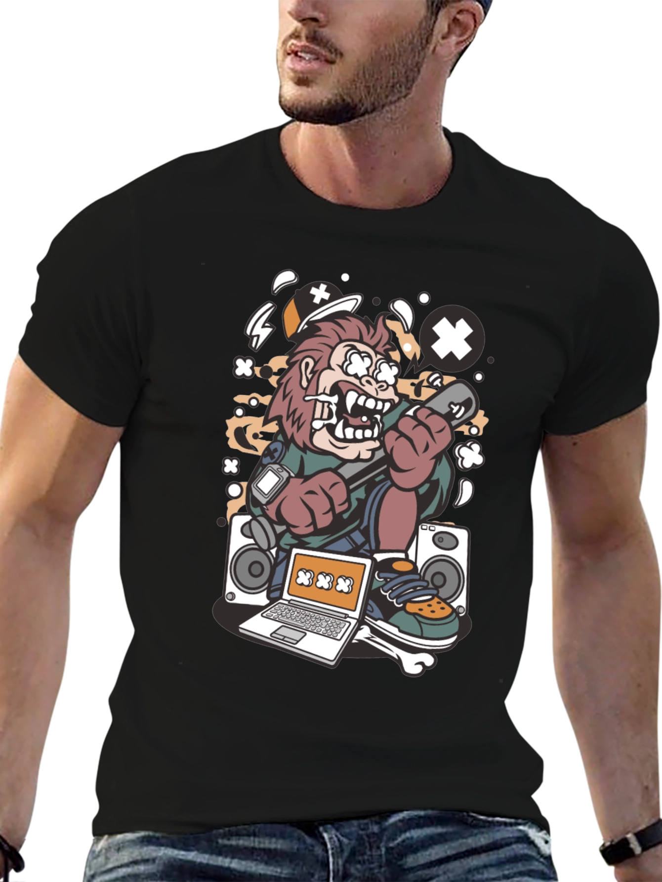 DJ Monkey Black Graphic Tee