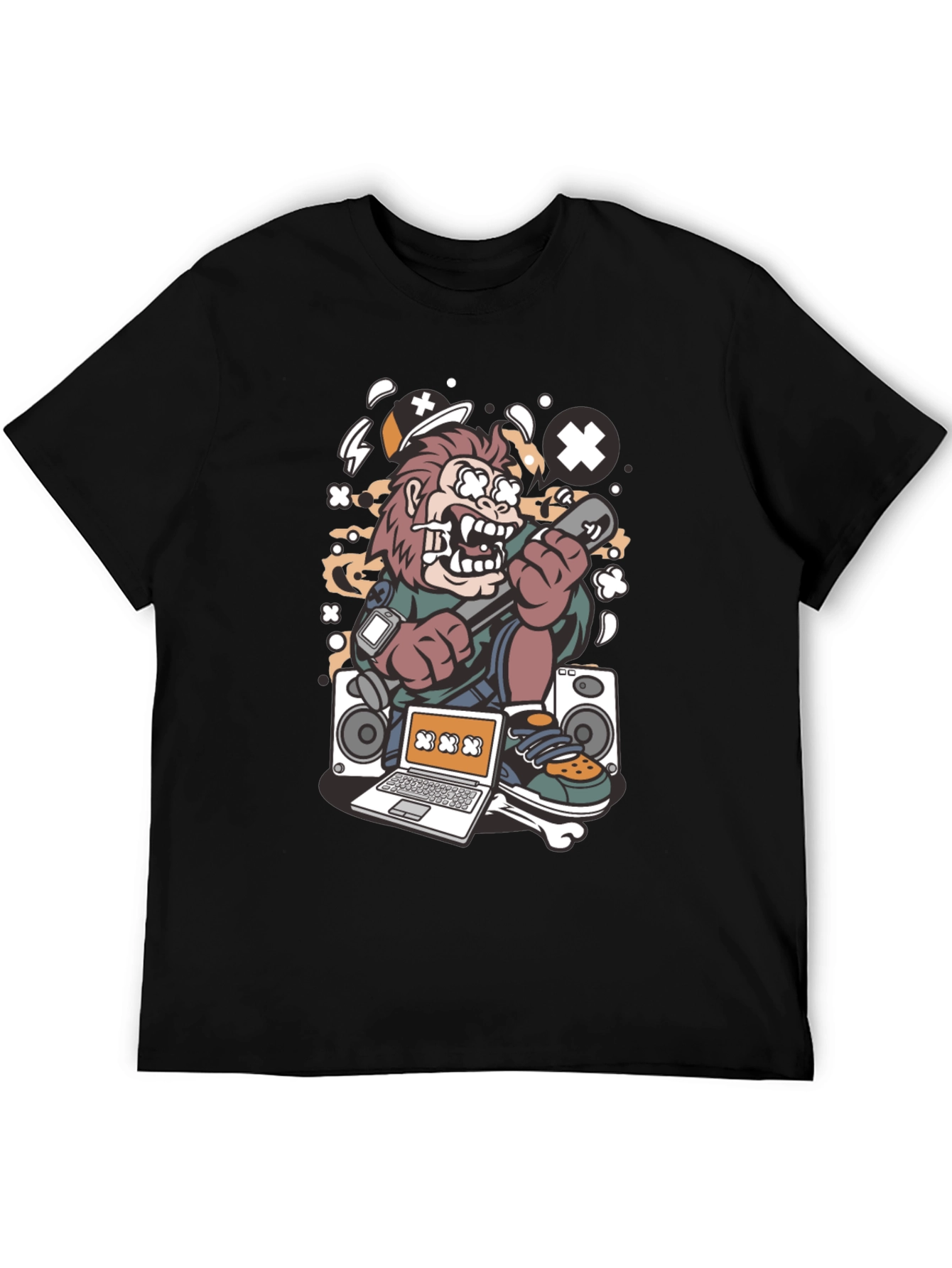 DJ Monkey Black Graphic Tee