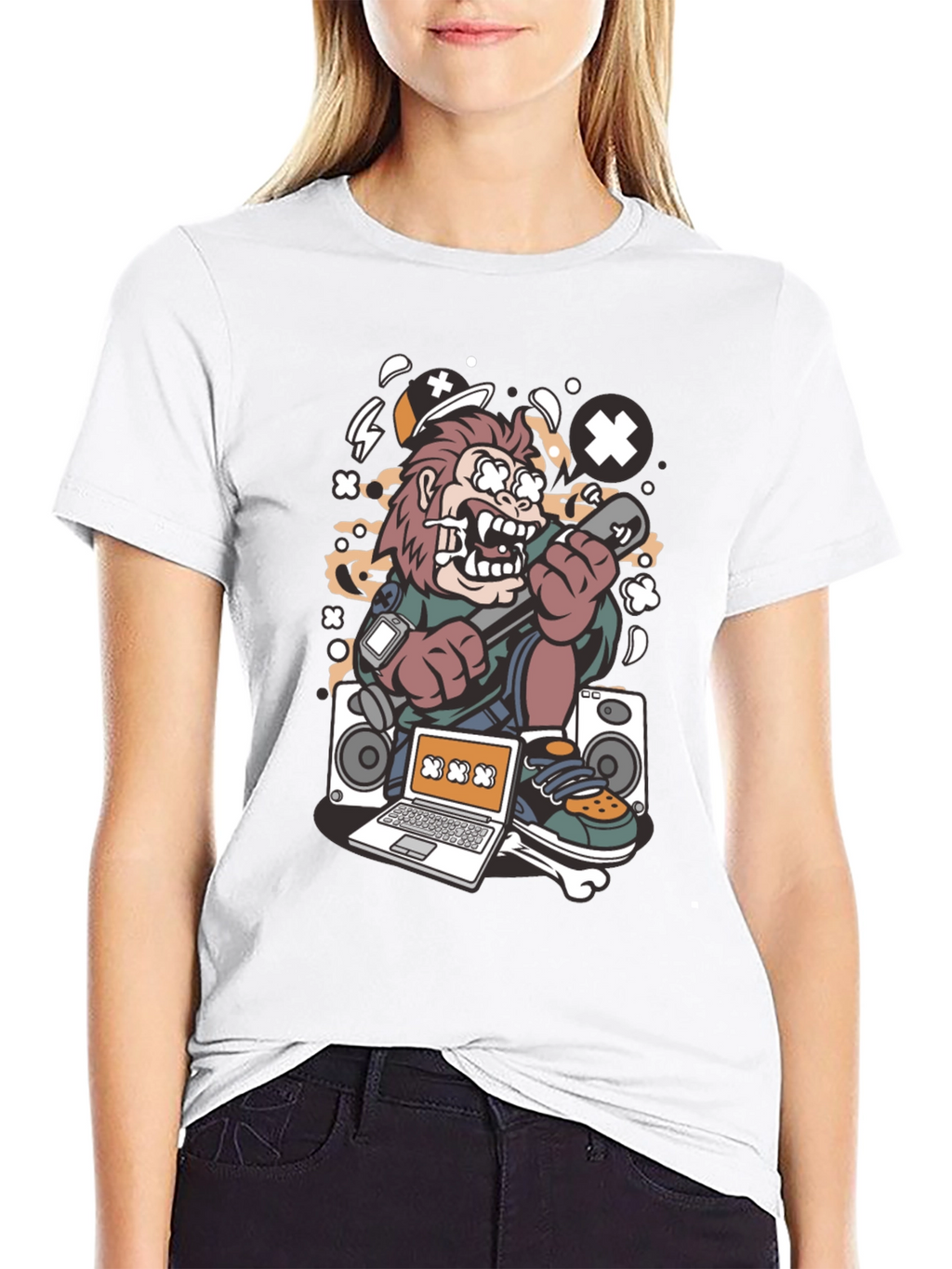 DJ Monkey Black Graphic Tee