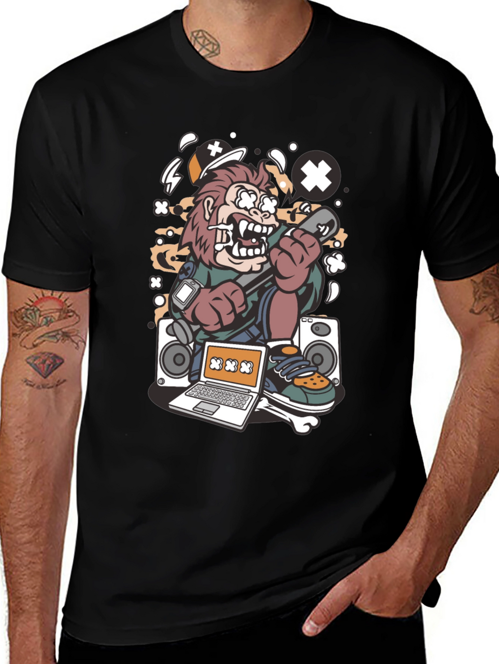 DJ Monkey Black Graphic Tee
