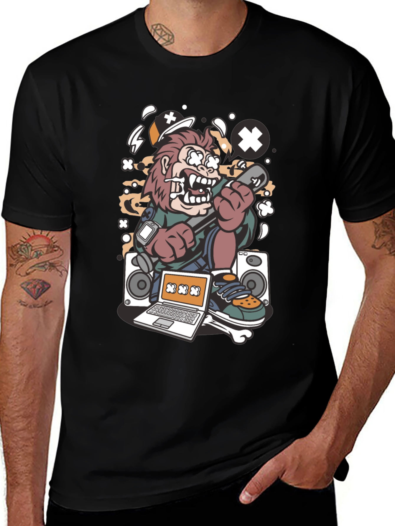 DJ Monkey Black Graphic Tee