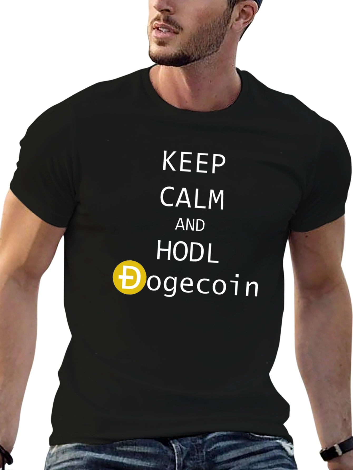 Keep Calm and HODL Dogecoin Black T-Shirt