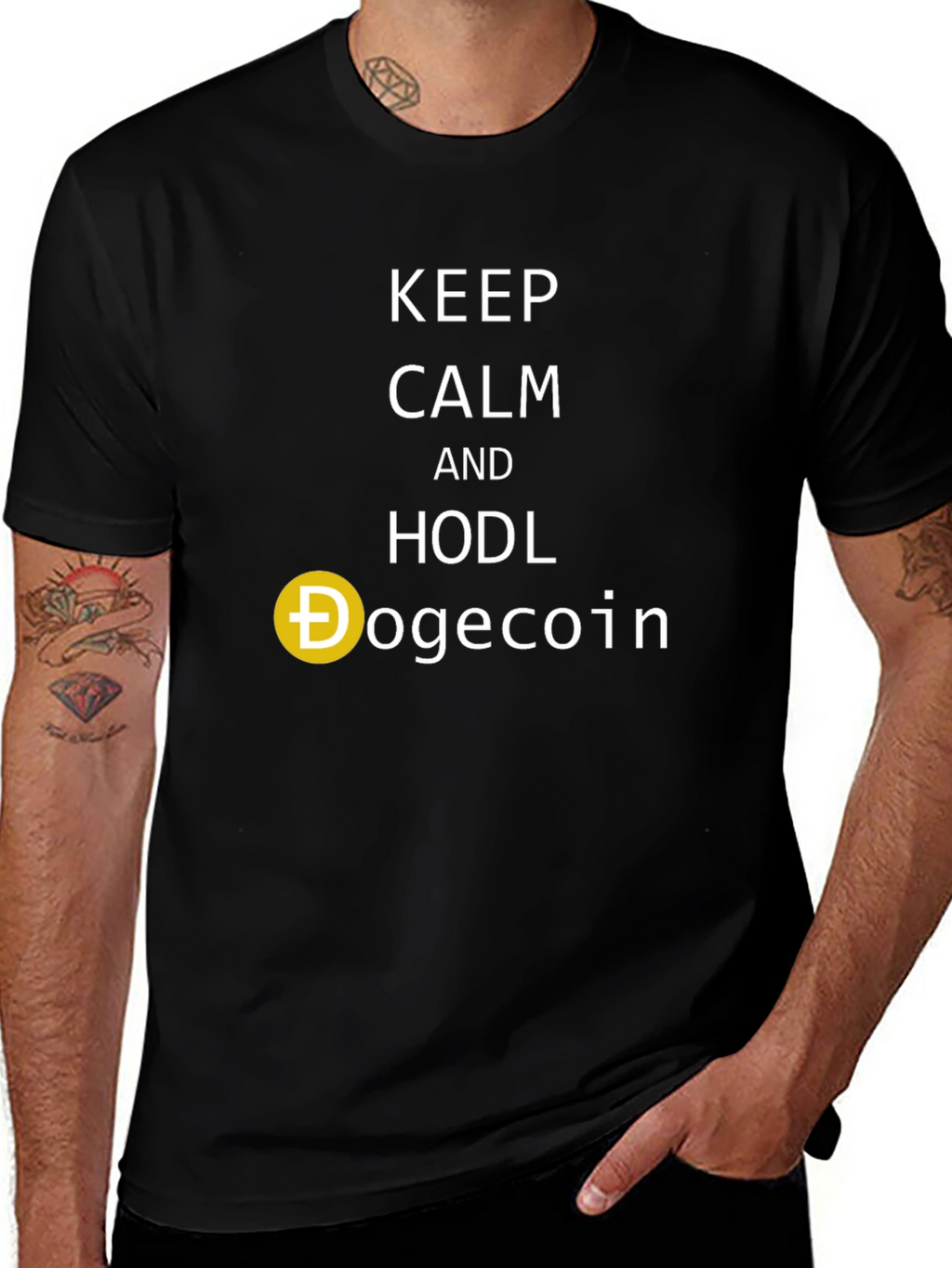 Keep Calm and HODL Dogecoin Black T-Shirt