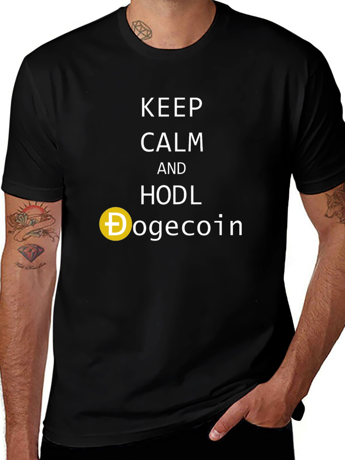Keep Calm and HODL Dogecoin Black T-Shirt