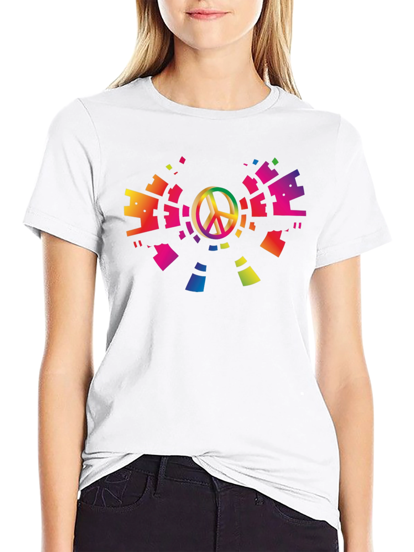 Peace Sign Rainbow Graphic T-Shirt