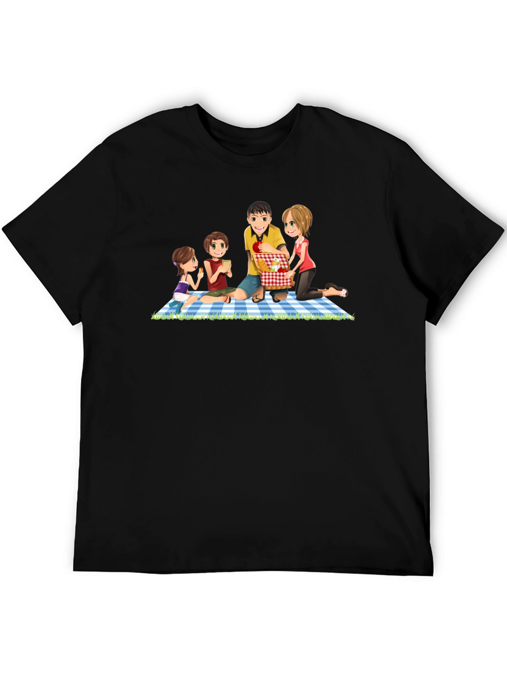 Family Picnic T-Shirt - Black Crew Neck