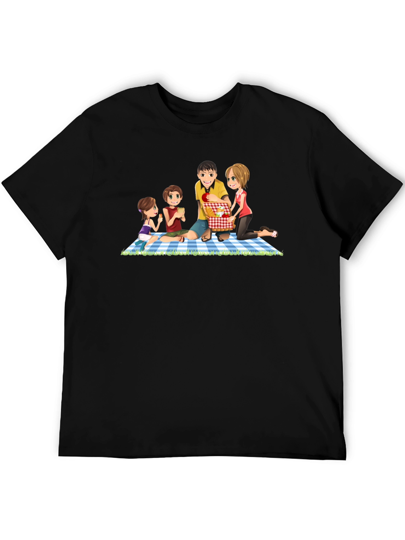 Family Picnic T-Shirt - Black Crew Neck