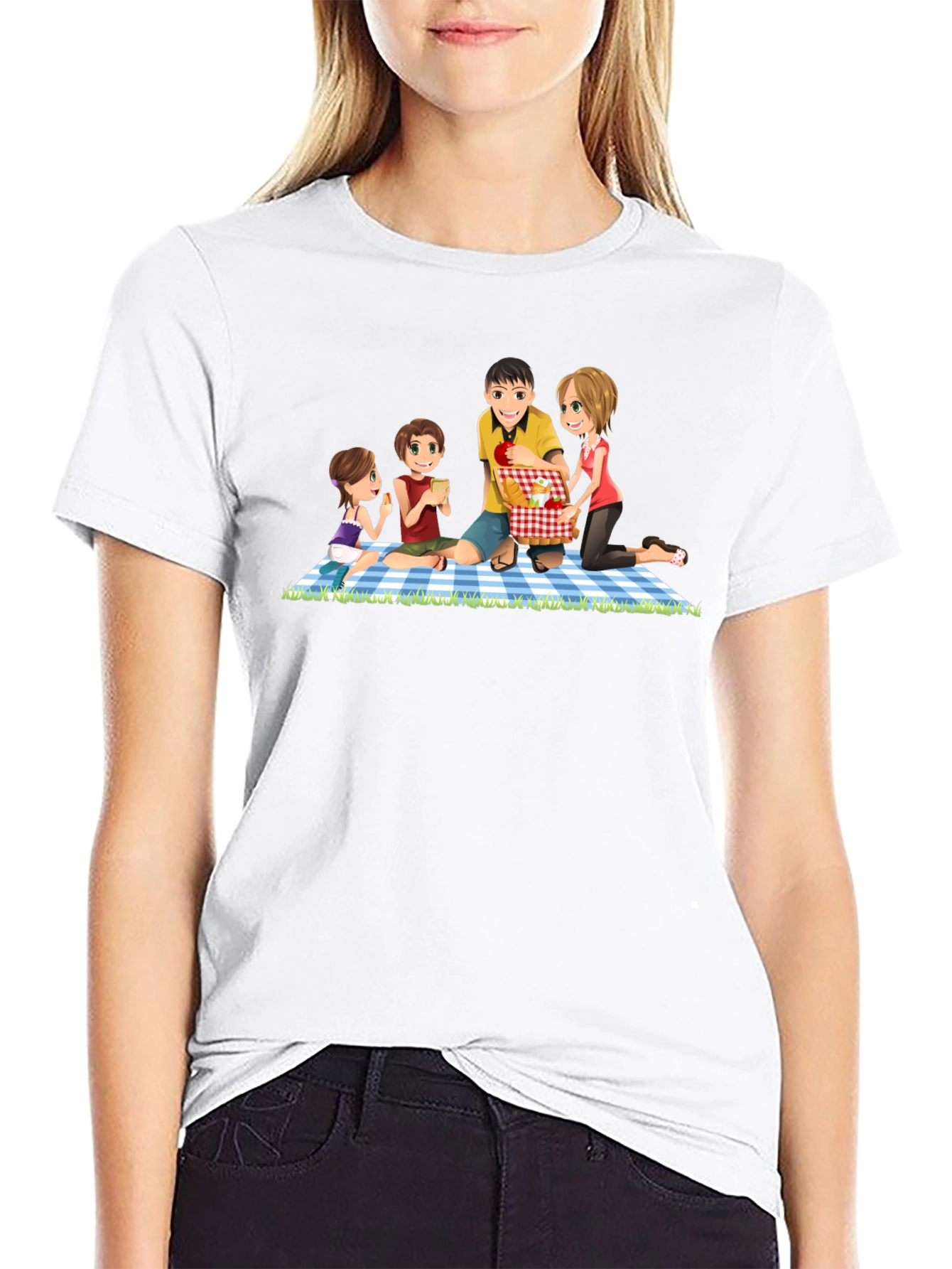 Family Picnic T-Shirt - Black Crew Neck