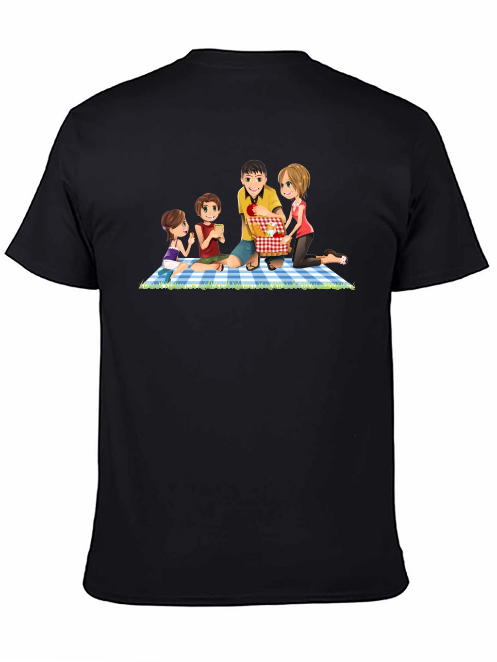 Family Picnic T-Shirt - Black Crew Neck