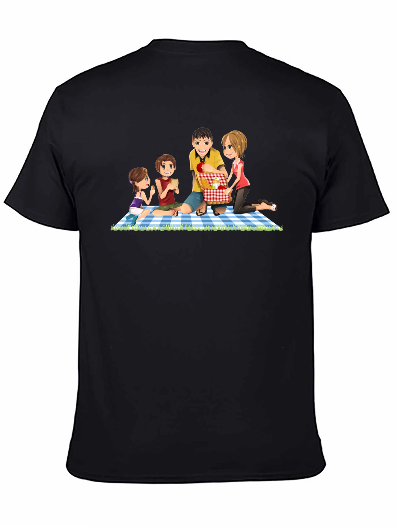 Family Picnic T-Shirt - Black Crew Neck