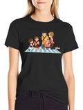 Family Picnic T-Shirt - Black Crew Neck