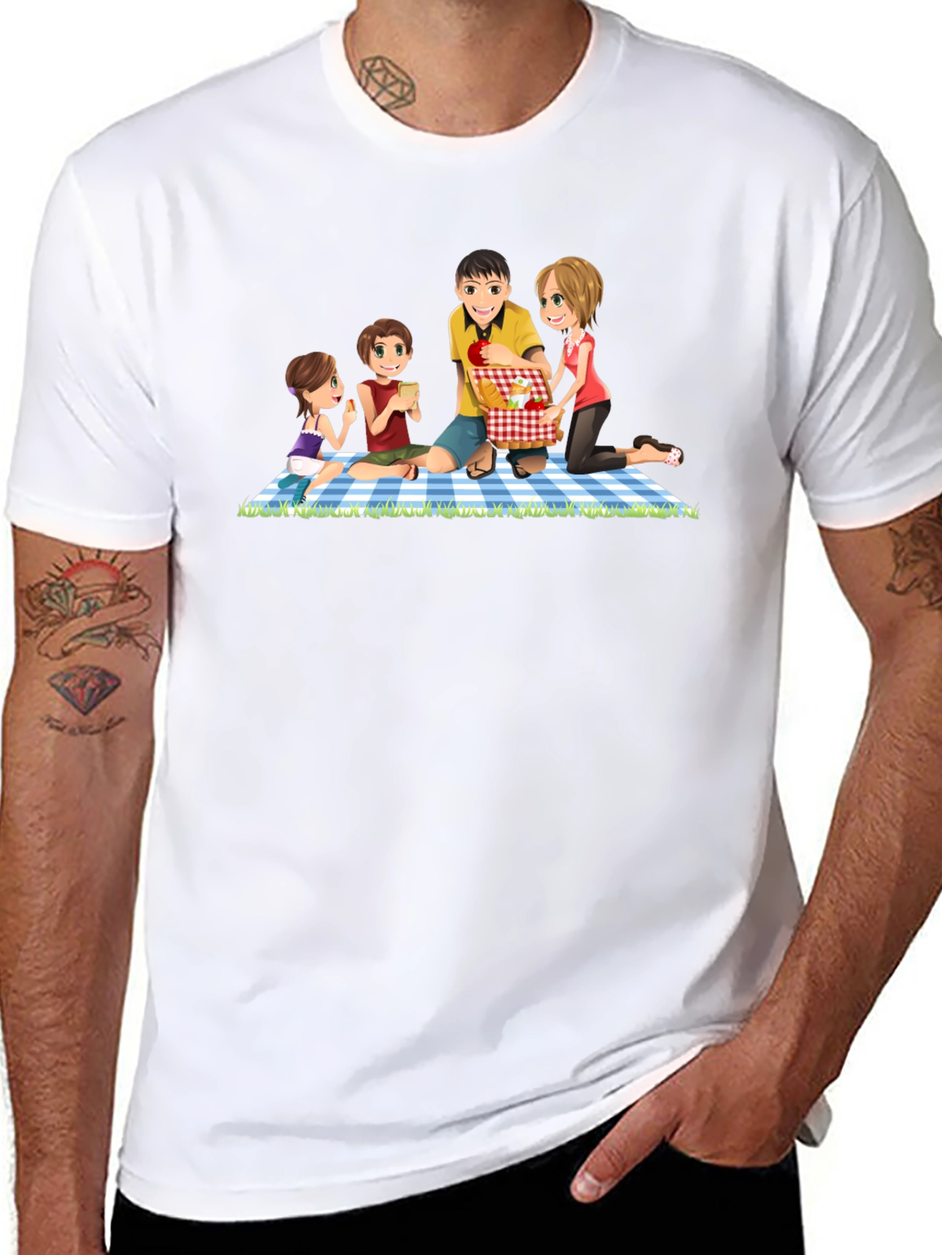 Family Picnic T-Shirt - Black Crew Neck