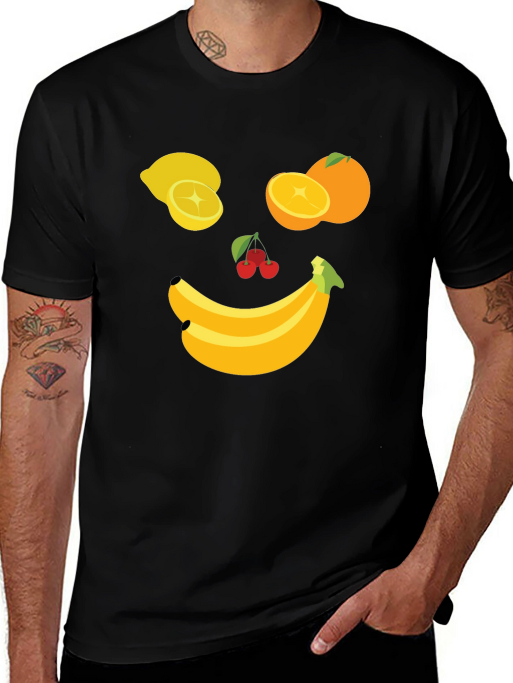 Fruit Face Graphic Tee - Black Cotton T-Shirt