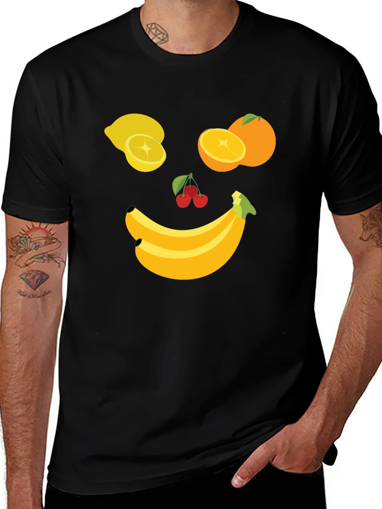 Fruit Face Graphic Tee - Black Cotton T-Shirt