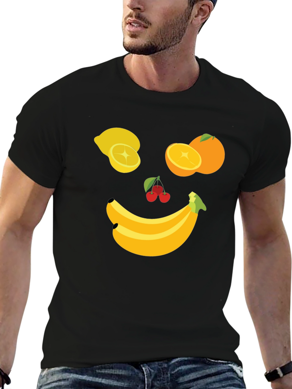 Fruit Face Graphic Tee - Black Cotton T-Shirt
