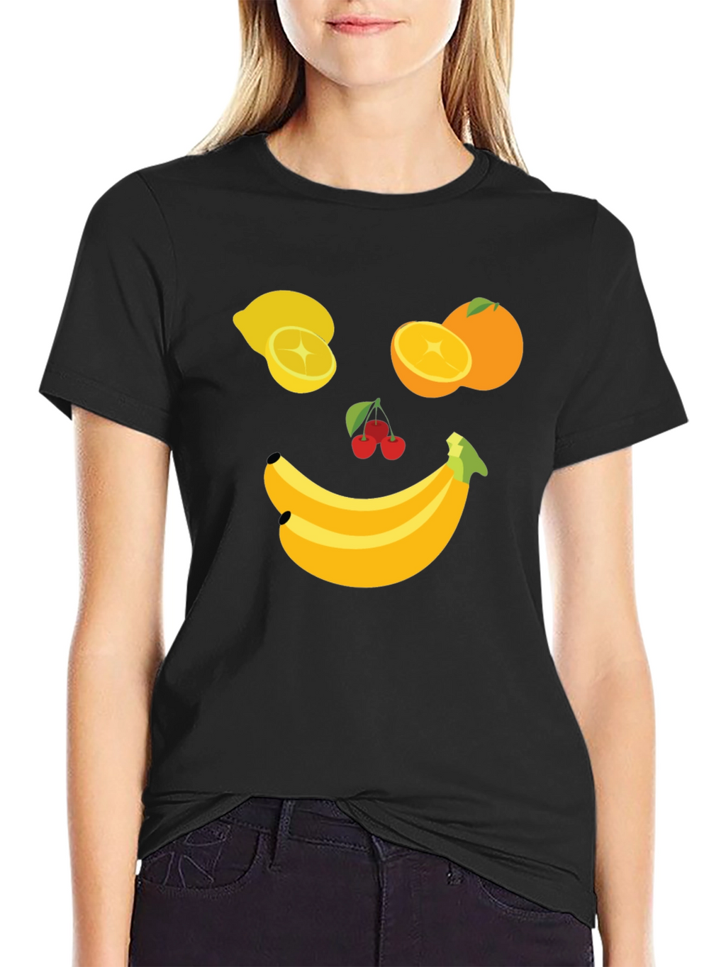 Fruit Face Graphic Tee - Black Cotton T-Shirt